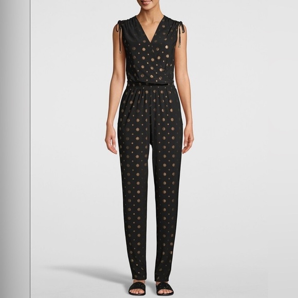 White House Black Market Pants - WHBM Black and Gold Medallion Jumpsuit NWOT